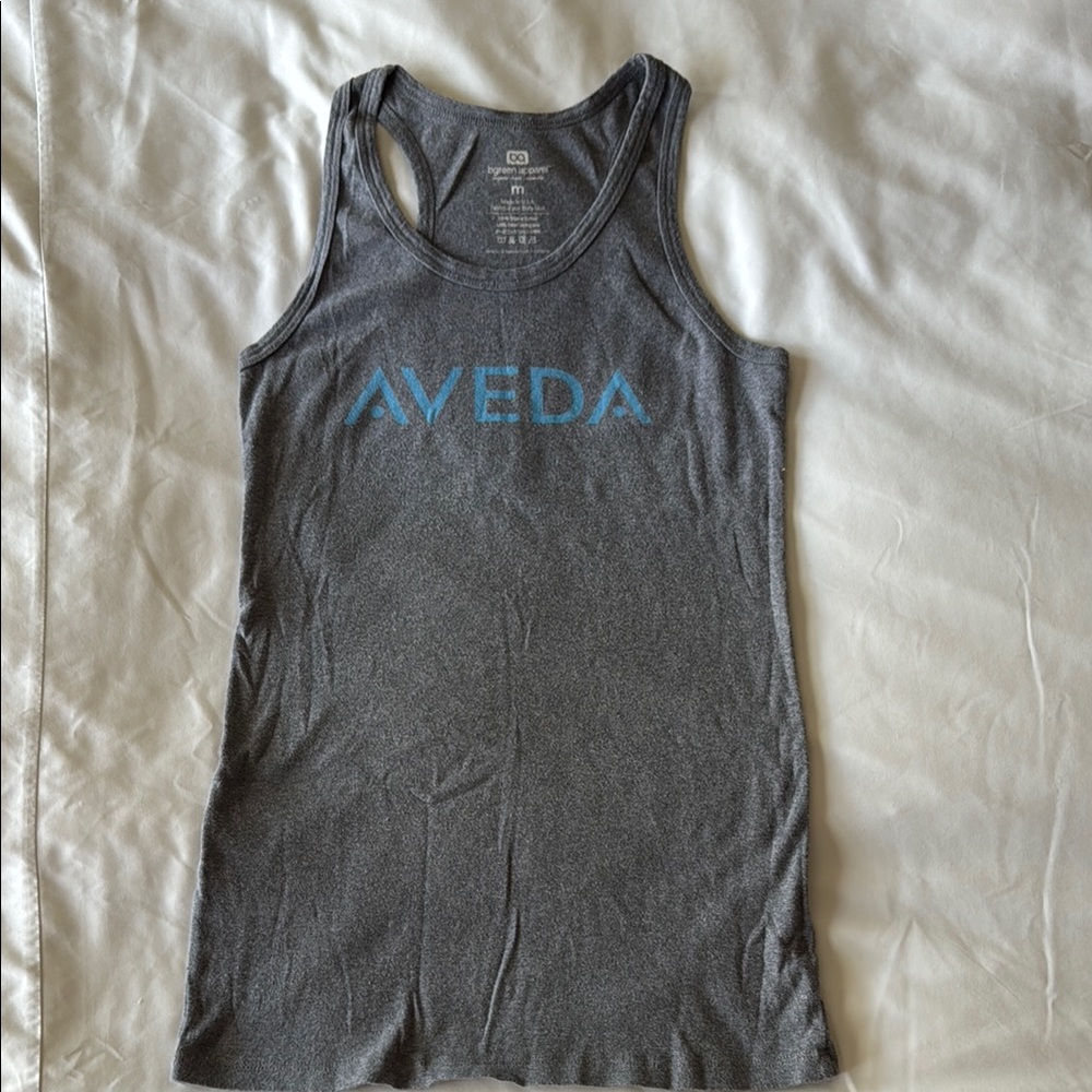 AVEDA Gray Tank Top with Blue Logo